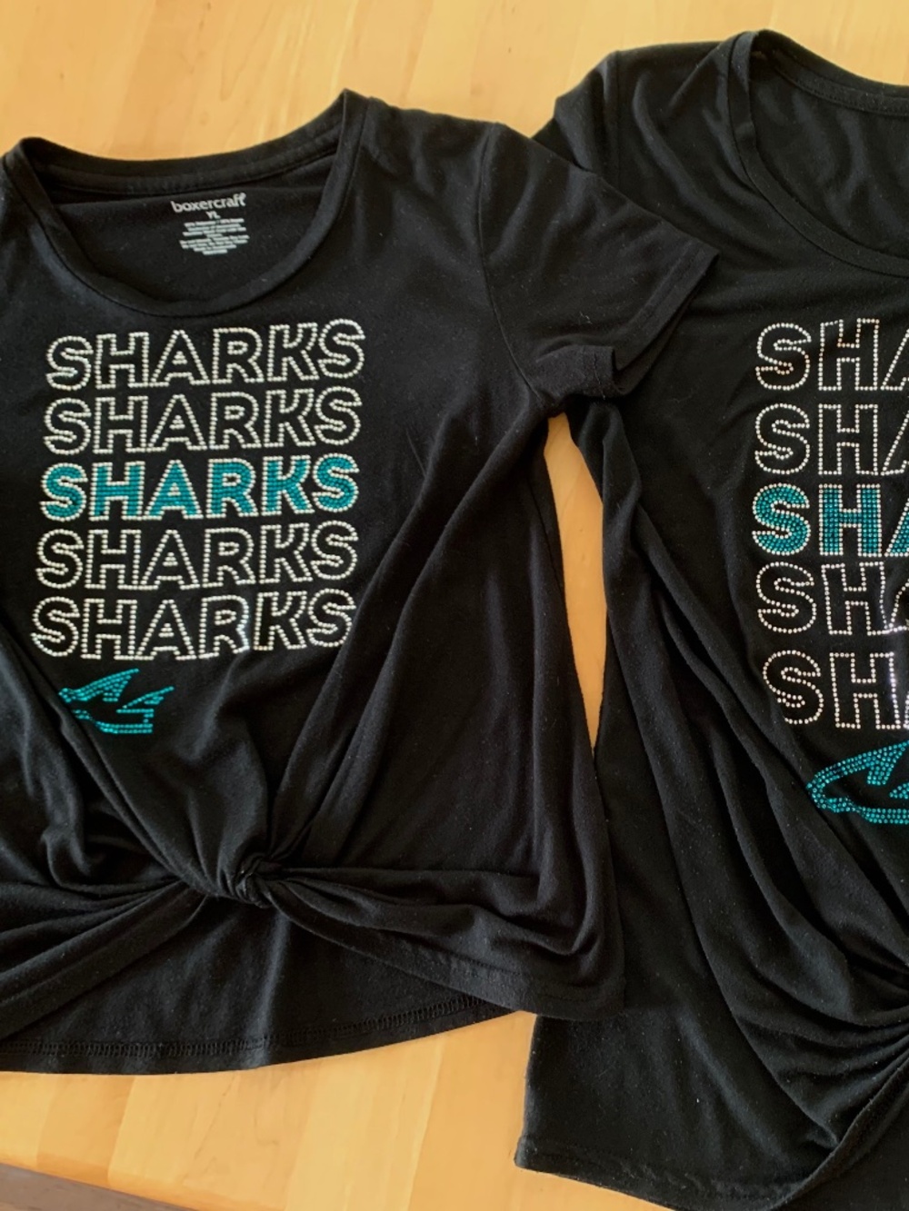 Adult L and Child L Matching Sharks Shirts